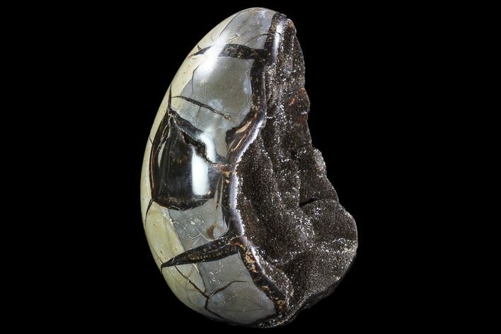 Bargain, Septarian Dragon Egg Geode - Black Crystals #95936